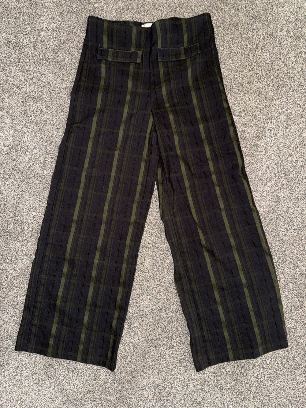 Jules & Leopold Women's Pull-On Pants Size S Black & Olive Plaid Stretch Ankle